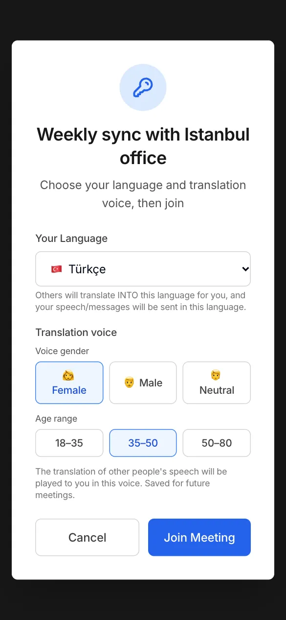 Joining a meeting on a phone: language and voice selection